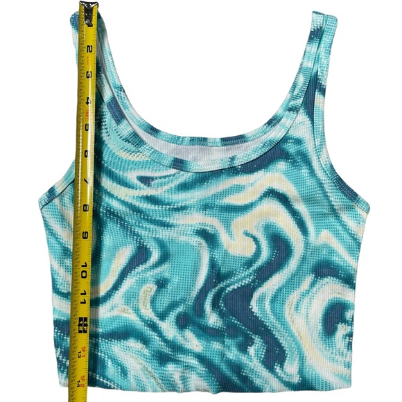 Wild Fable Sz Xs 90s vibe Slim Fit Tiny Crop Tank Top blue white cream swirl NWT - Picture 8 of 9